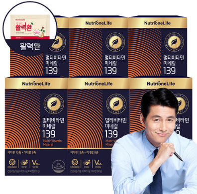 뉴트리원 멀티비타민 미네랄 139 종합영양제 비타민13종 미네랄9종 온가족 종합비타민 활력환 기획세트, 60정, 6개