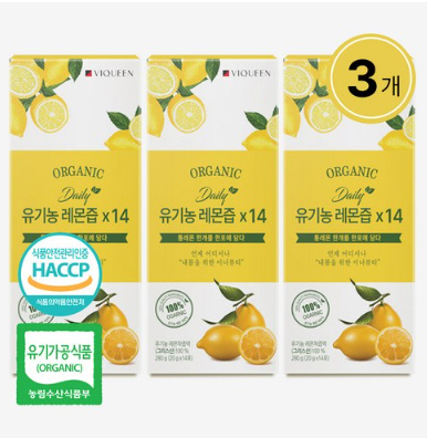 [바이퀸] 1일1레몬 데일리 유기농 레몬즙 스틱 100%리얼착즙 하이볼 레몬수, 280g, 3개